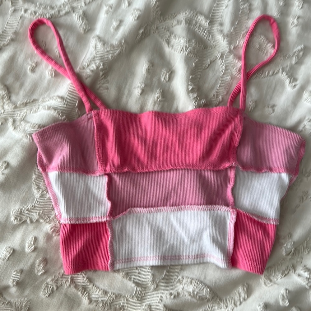 Pink color-block tank top